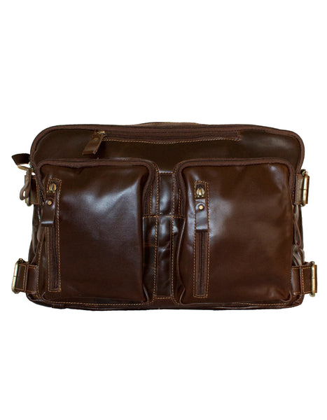 Fino 8676 Full Grain Genuine Leather 2 in1 Messenger/Backpack  Bag  - Dark Brown