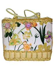 Fino CJK-05052 Straw/Canvas Floral Embellished Beach Bag