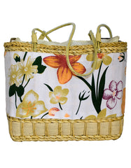 Fino CJK-05052 Straw/Canvas Floral Embellished Beach Bag