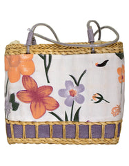 Fino CJK-05052 Straw/Canvas Floral Embellished Beach Bag