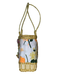Fino CJK-05052 Straw/Canvas Floral Embellished Beach Bag