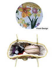 Fino CJK-05052 Straw/Canvas Floral Embellished Beach Bag