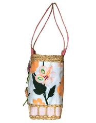 Fino CJK-05052 Straw/Canvas Floral Embellished Beach Bag