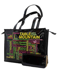 Fino DT6+8146-798 Faux Patent Leather Souvenir Tote Handbag & Purse Set - Black