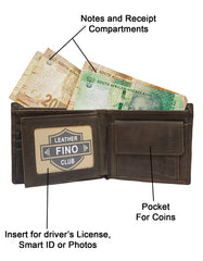 Fino DWS-820S Genuine Leather Bi-fold Wallet with Box - Dark Brown