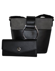 Fino G-9106+5618 Faux Leather Shoulder Bag & Purse Set - Black