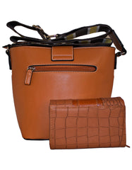 Fino G-9106+975-093 Faux Leather Crossbody Shoulder Bag & Purse Set- Brown