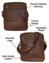 Fino GSX-029 Unisex Full Grain Genuine Leather Sling Bag – Brown