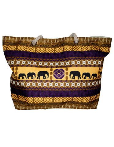Fino JH-19053 African Elephant Canvas Oversize Beach /Shopping/ Tote Bag - Beige & Brown