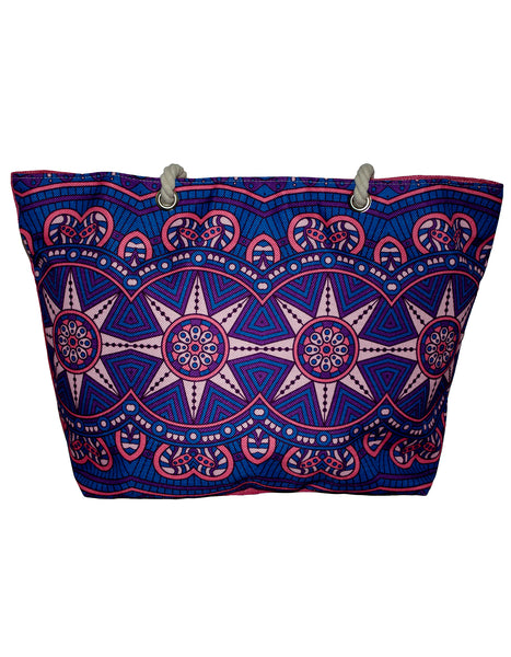 Fino JH-18051 Exotic Print Canvas Oversize Beach /Shopping/ Tote Bag - Purple & Pink