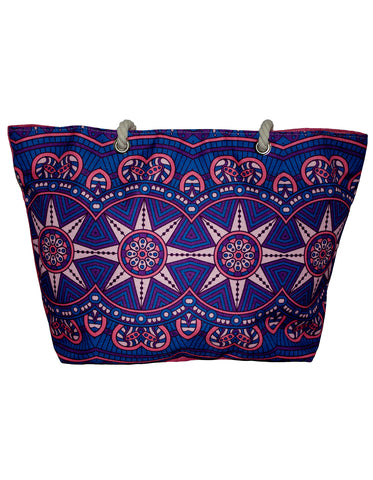 Fino JH-18051 Exotic Print Canvas Oversize Beach /Shopping/ Tote Bag - Purple & Pink