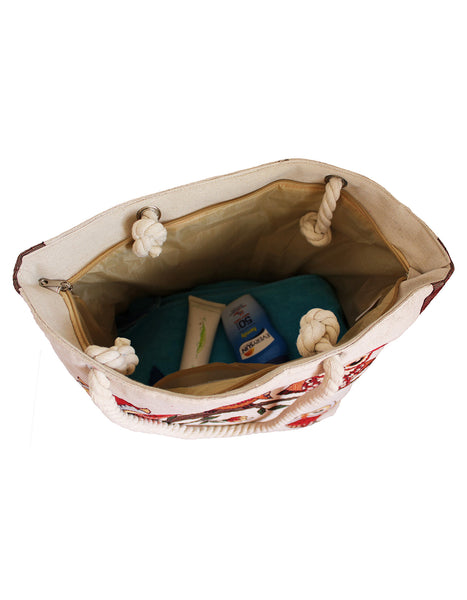 Fino JH-70103 Maxi Canvas Tote Bag with Owls Print Design - Beige