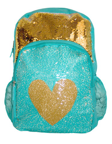 Fino JS-190502 Sequin Heart Design Backpack - Blue