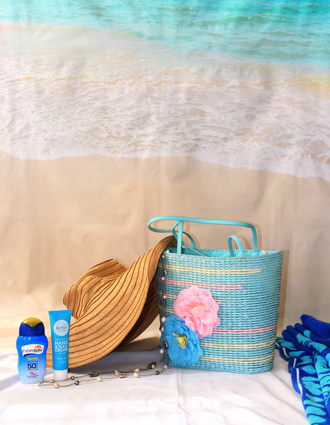 Fino JSZ-1440 Straw Beach Bag with Front Flower Details