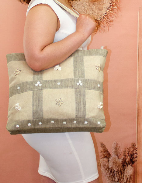 Fino LB-0001 Seashore Shells Design Beach Shoulder Hessian Bag