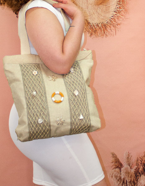Fino LB-0003 Seashore Shell & Net Design Beach Shoulder Hessian Bag