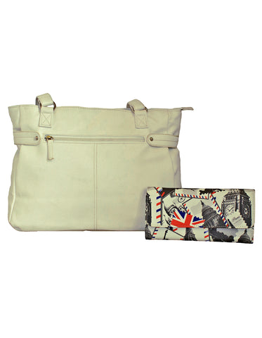 Fino NK-7687+1655-765 Faux Leather Smart Shoulder Bag with Purse Set - White