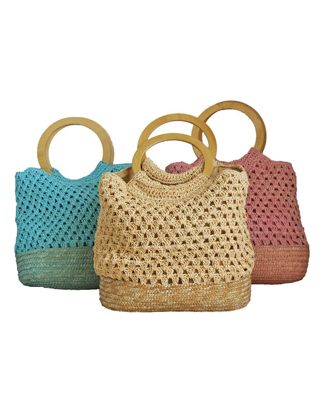 Fino PC-012936 Value/Party Pack Straw Bag with Round Wooden Handles - Set of 3