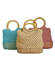 Fino PC-012936 Value/Party Pack Straw Bag with Round Wooden Handles - Set of 3