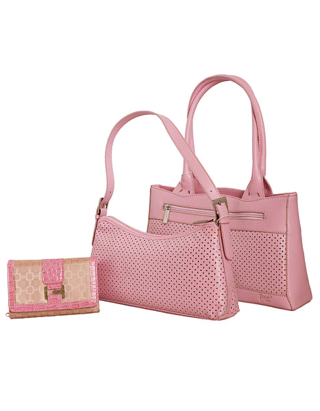 Fino SK-481PK+482+A30-093 Faux Leather Value Pink Shoulder Bag & Purse Set