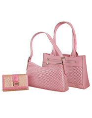 Fino SK-481PK+482+A30-093 Faux Leather Value Pink Shoulder Bag & Purse Set