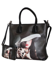 Fino SK-6115 2 In 1 Maxi Faux Leather Tote Bag- Black