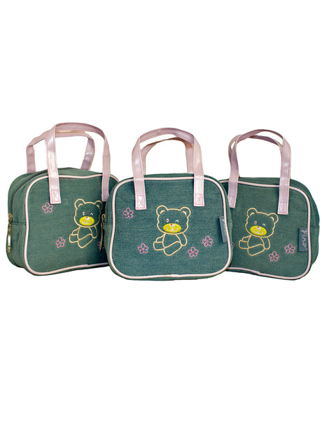 Fino SK-CA8879 Two-Tone Girls Denim with Bear Embroidery Bags - Set of 3