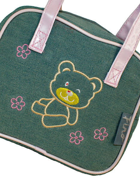 Fino SK-CA8879 Two-Tone Girls Denim with Bear Embroidery Bags - Set of 3