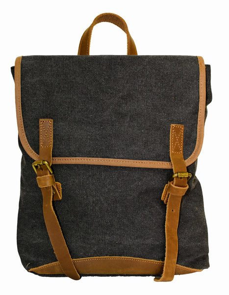 Fino SL-033 Unisex Canvas and Genuine Leather Backpack with Brass Hardware