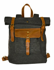 Fino SL-531 Unisex Canvas and Genuine Leather Backpack with Rolled up Closure