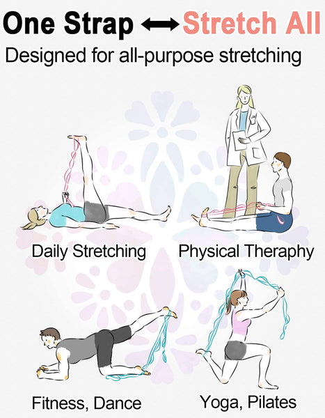 Tumaz Stretching Strap - 10 Loops & Non-Elastic Yoga Strap - The