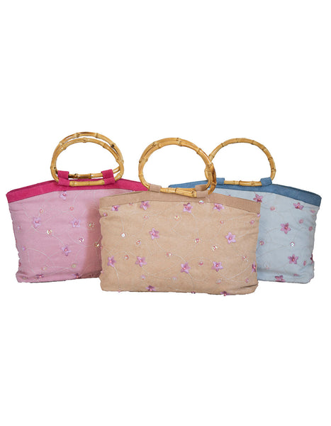 Fino T4-204A  Suede Bamboo Handle Value Pack Bags - Set of 3