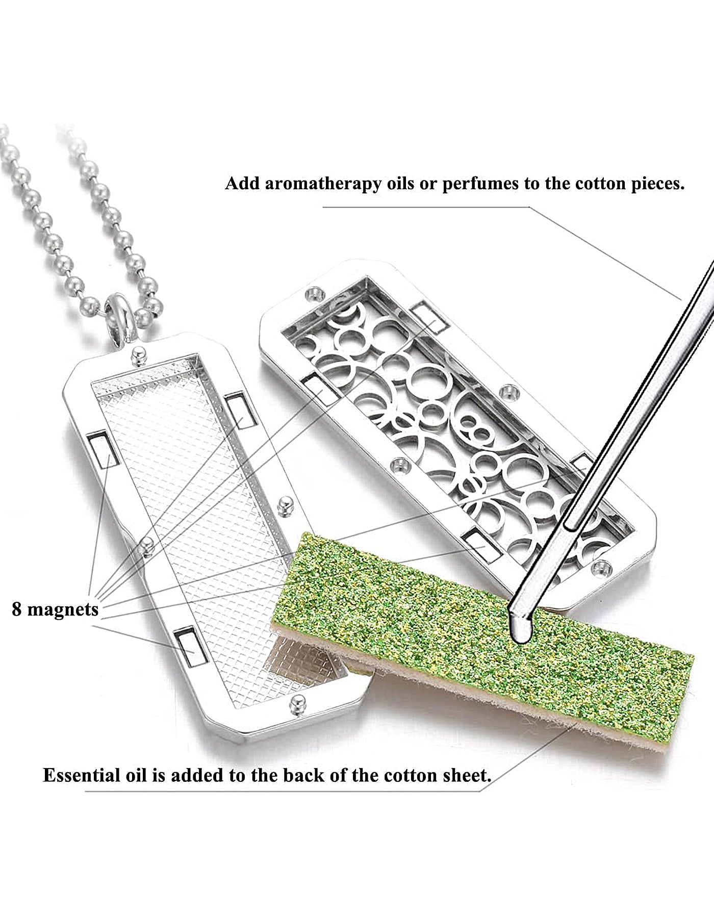 Just Aroma 08B06 Unisex Essential Oil Aromatherapy Titanium Locket Pendant Diffuser Necklace - Leaf