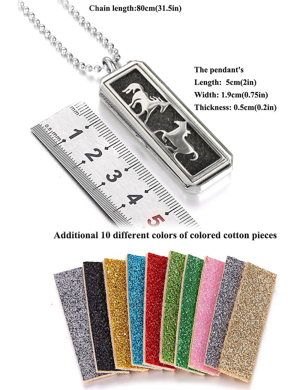 Just Aroma 08B07 Unisex Essential Oil Aromatherapy Titanium Locket Pendant Diffuser Necklace - Wild Horses