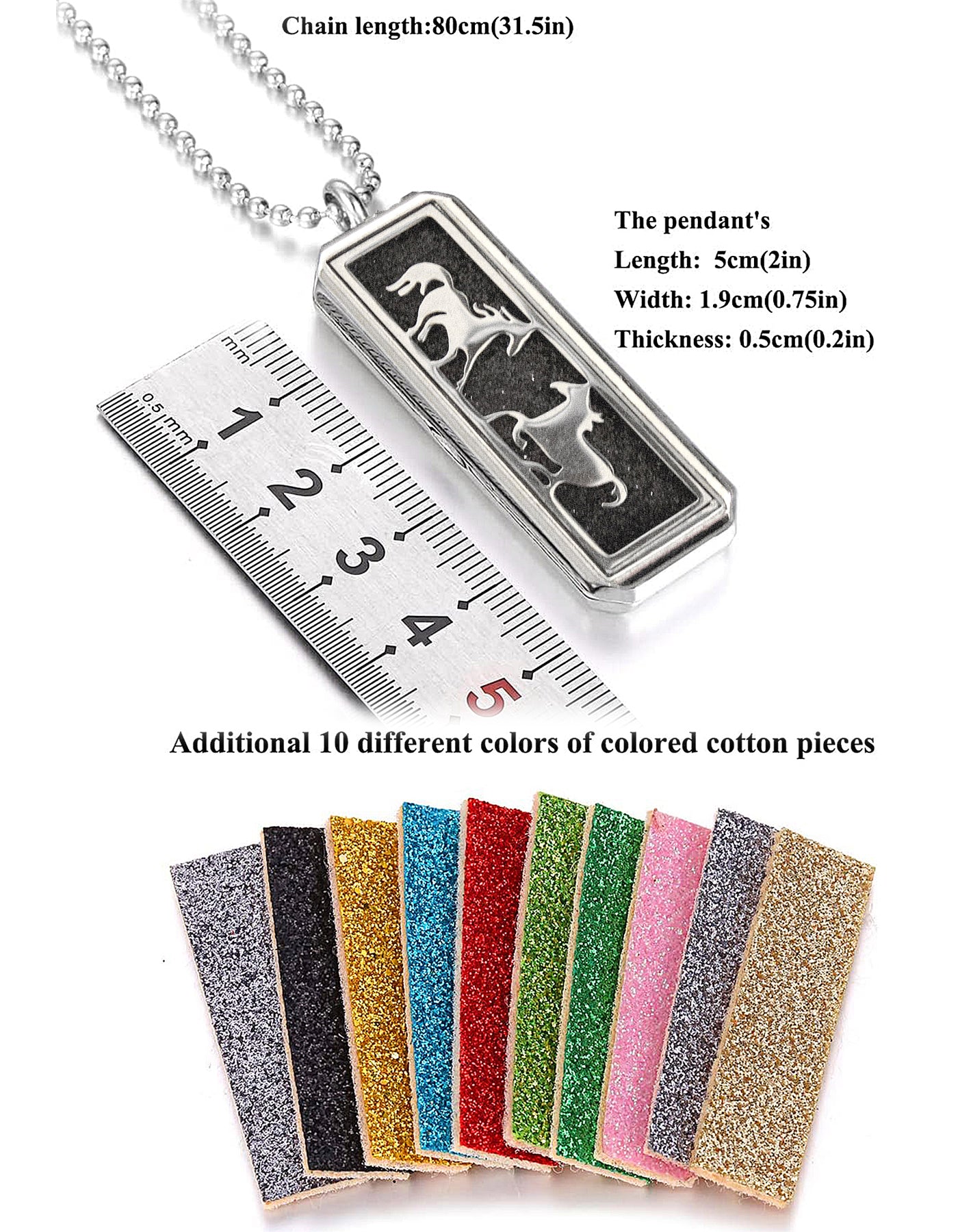 Just Aroma 08B07 Unisex Essential Oil Aromatherapy Titanium Locket Pendant Diffuser Necklace - Wild Horses