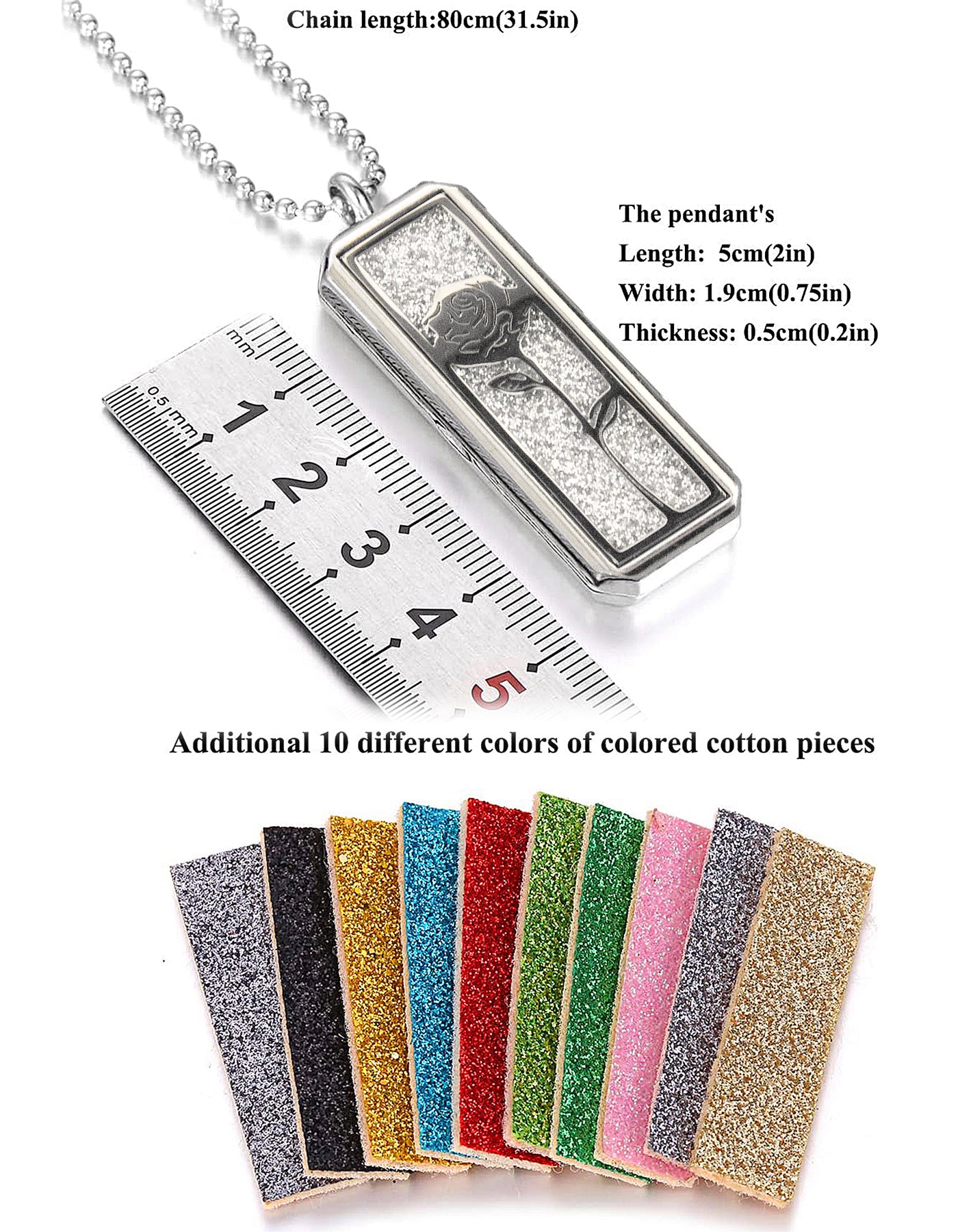 Just Aroma 08B09 Unisex Essential Oil Aromatherapy Titanium Locket Pendant Diffuser Necklace - Rose