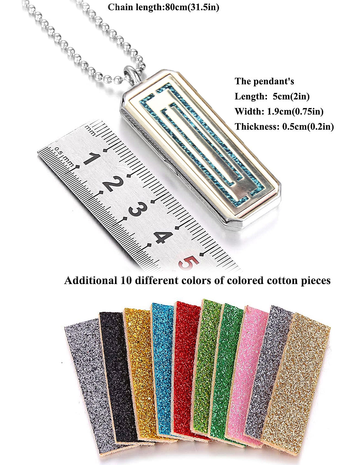 Just Aroma 08B10 Unisex Essential Oil Aromatherapy Titanium Locket Pendant Diffuser Necklace - Pillar