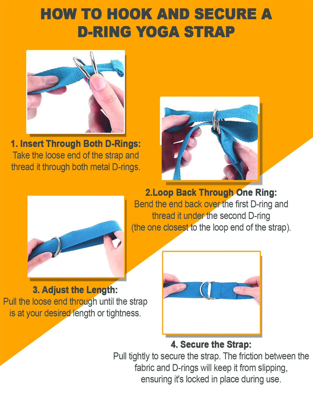 Tumaz Care 1C8FT Polyester-Cotton 8FT Double D-Ring Yoga Strap