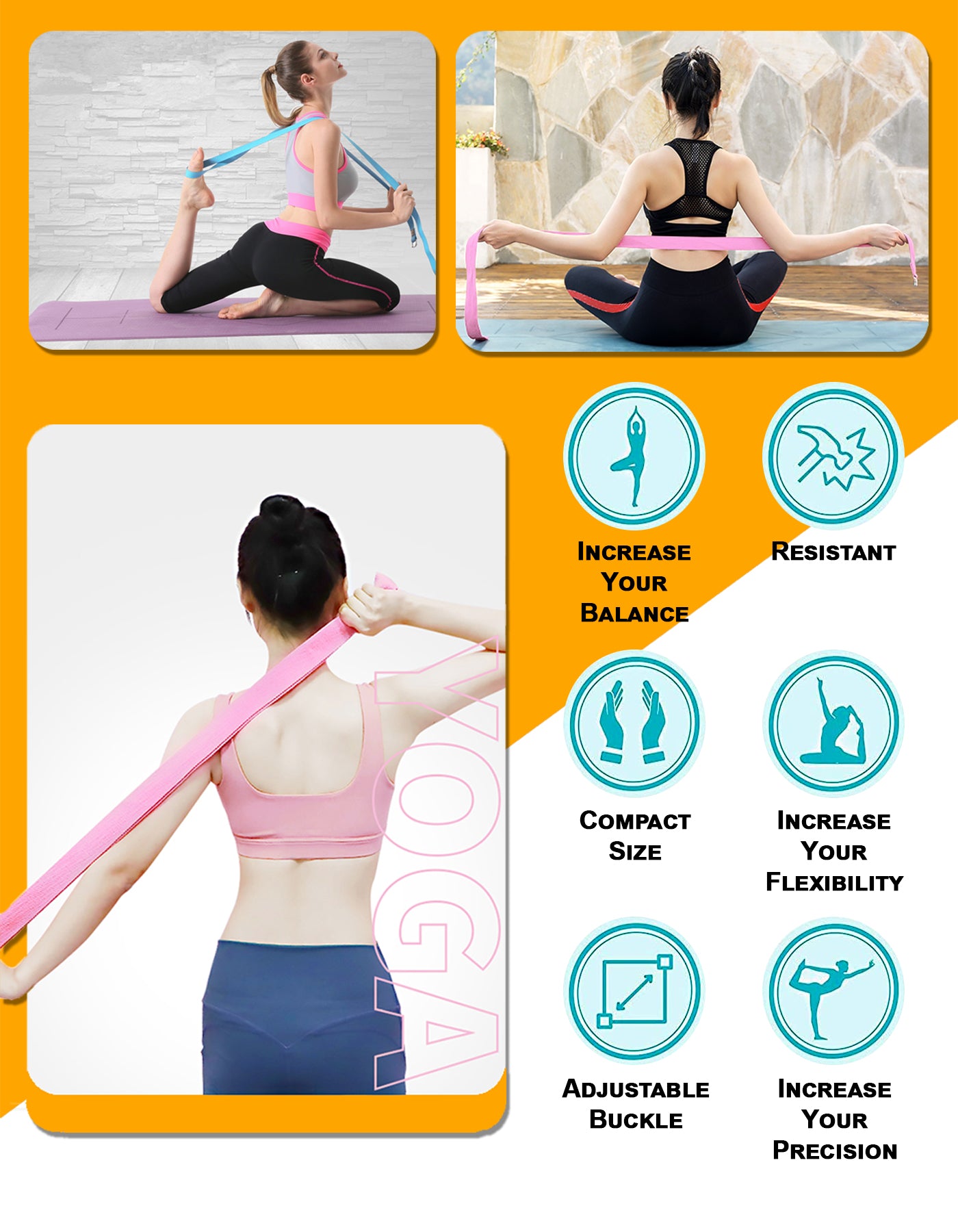 Tumaz Care 1C8FT Polyester-Cotton 8FT Double D-Ring Yoga Strap