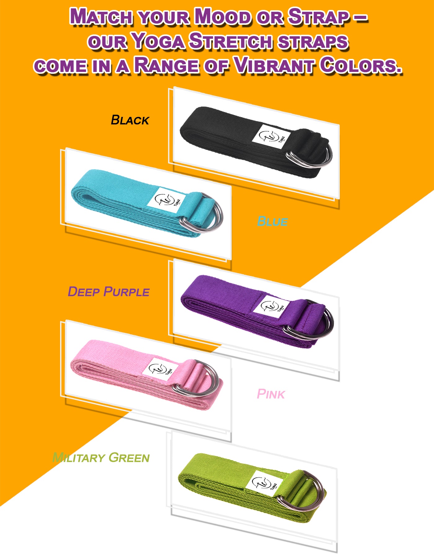 Tumaz Care 1C8FT Polyester-Cotton 8FT Double D-Ring Yoga Strap