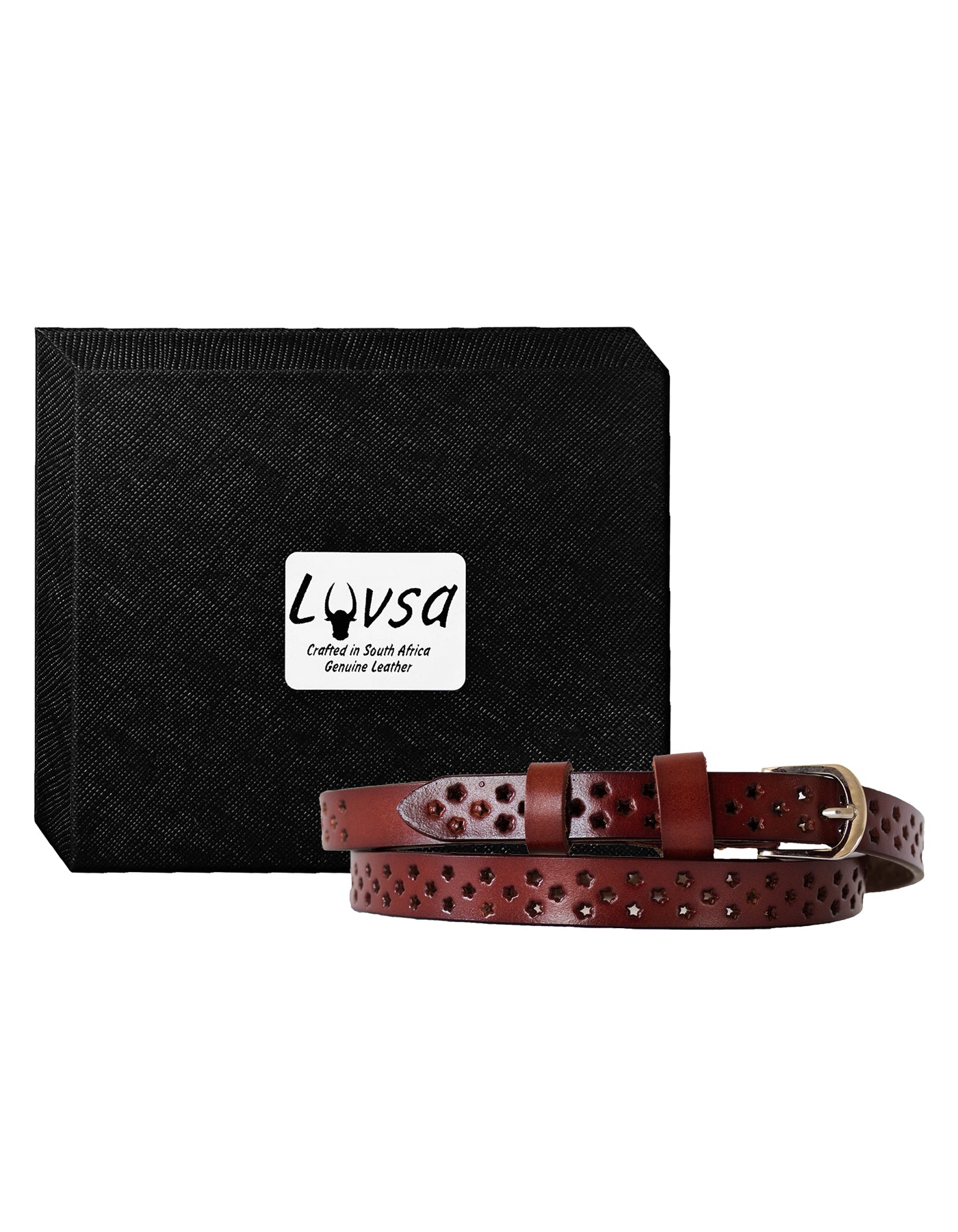 Luvsa LS2022D Women’s Genuine Leather Belt with Star Design One Size/ Silver Tone Buckle with Box