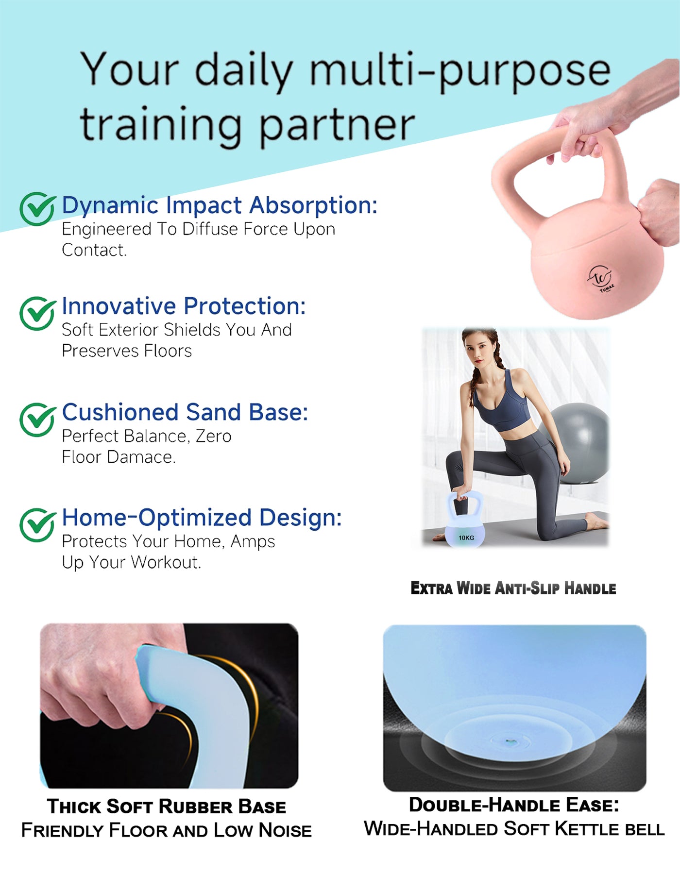 Tumaz Care 2.0KBPNK Soft Sand Kettlebell Non-Slip Handle - 2kg