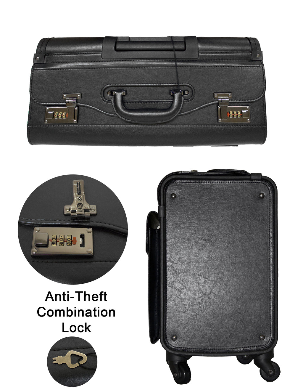 Fino 316-F4 PVC Leather 17" Laptop Pilot Trolley Case On 4 Wheels