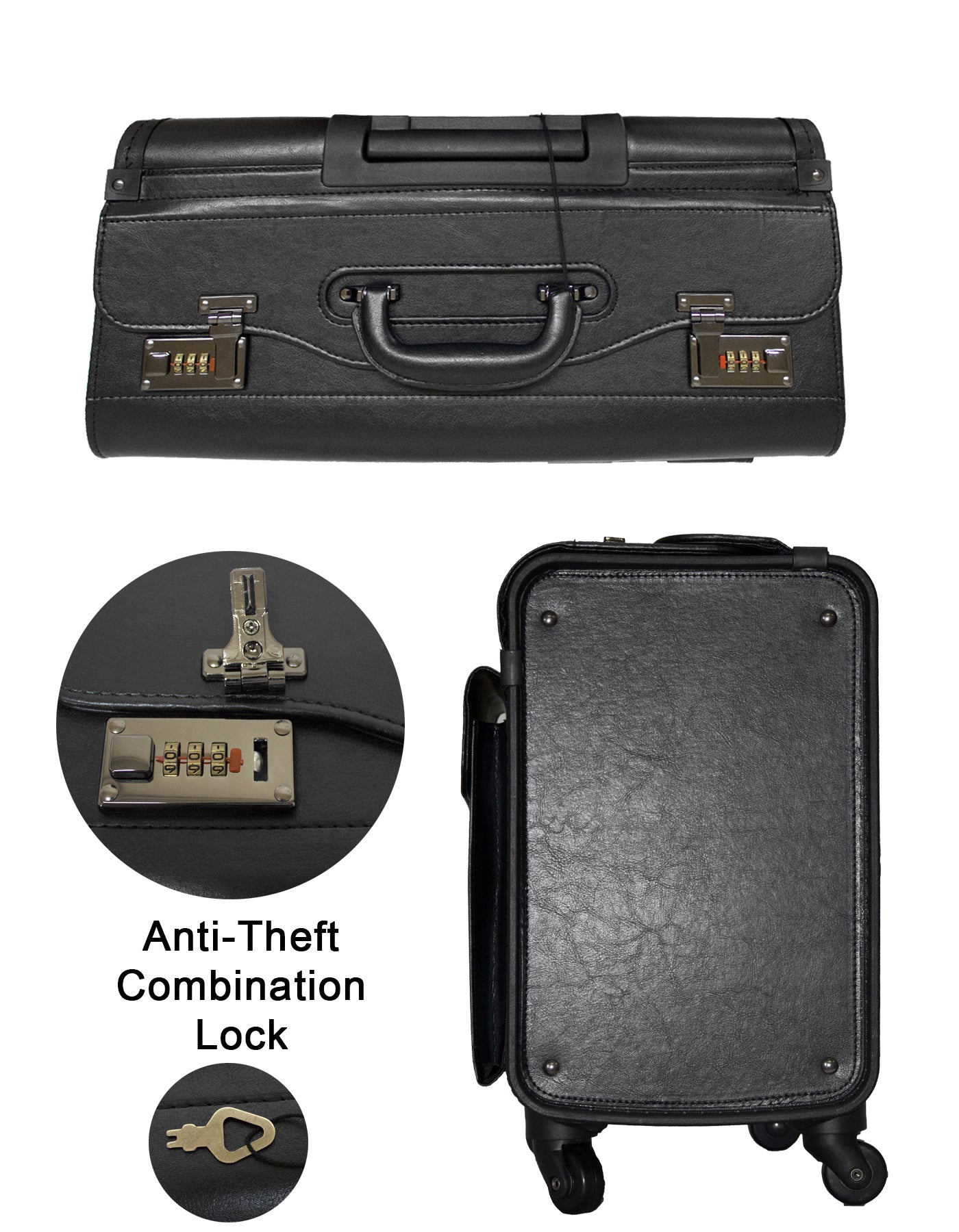 Fino 316-F4 PVC Leather 17" Laptop Pilot Trolley Case On 4 Wheels