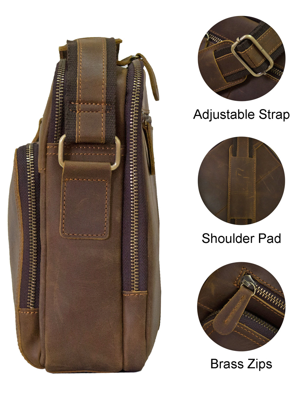 Fino 5207-A Unisex Full Grain Genuine Leather Crossbody/ Sling Bag