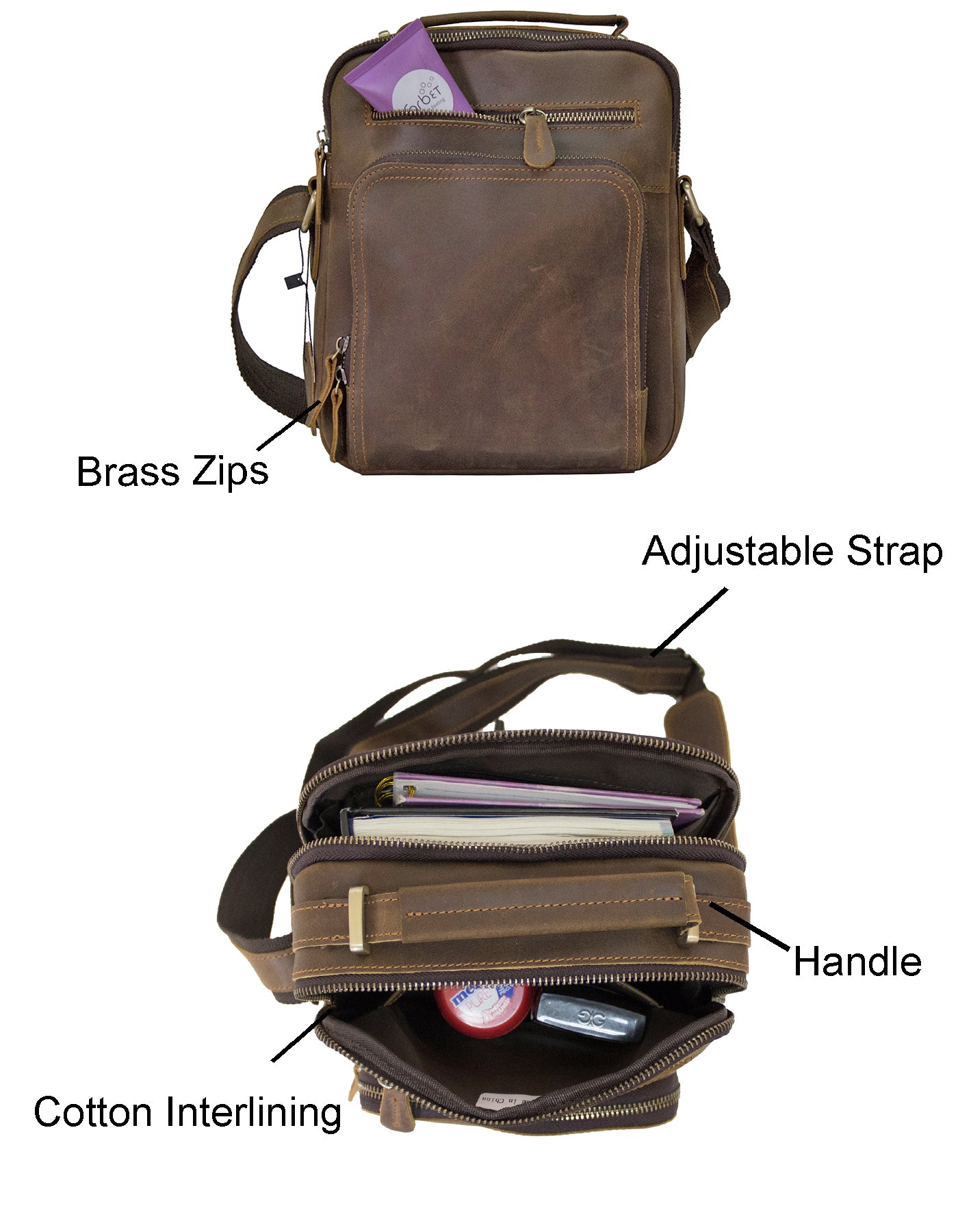 Fino 5207-B Unisex Full Grain Genuine Leather Sling/ Crossbody Bag