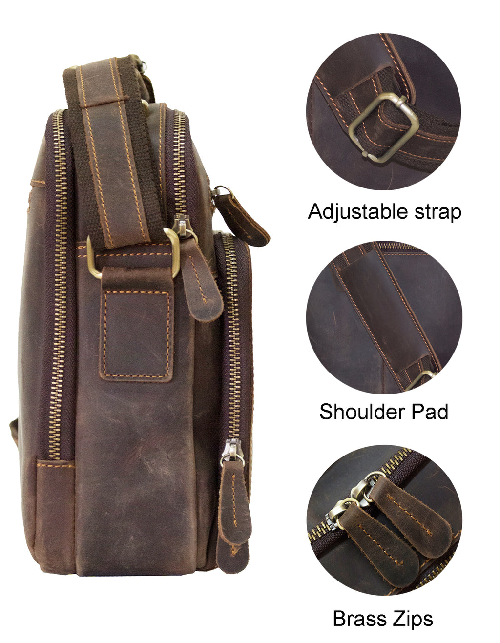 Fino 5207-B Unisex Full Grain Genuine Leather Sling/ Crossbody Bag