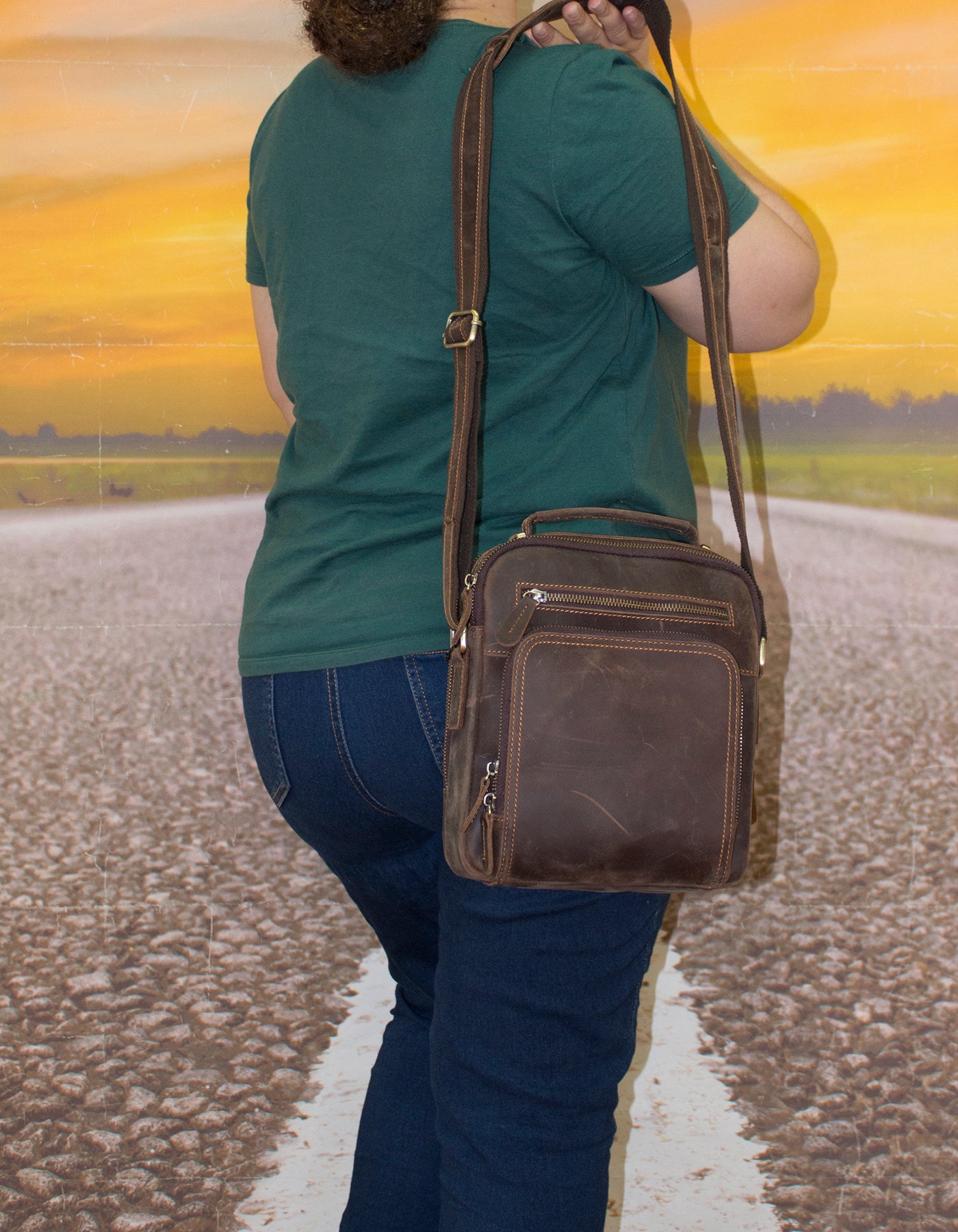 Fino 5207-B Unisex Full Grain Genuine Leather Sling/ Crossbody Bag