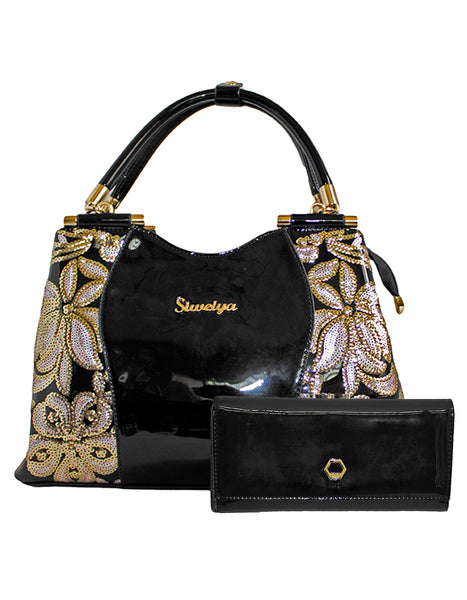 Fino 6228+A59 Luxury Patent Faux Leather Shoulder Bag with Purse Set