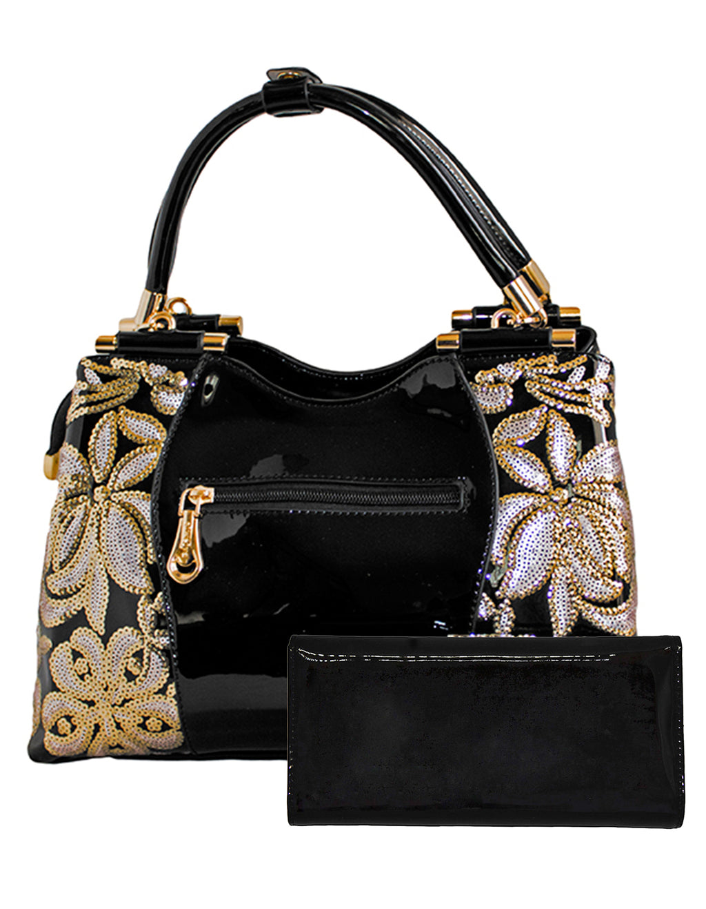 Fino 6228+A59 Luxury Patent Faux Leather Shoulder Bag with Purse Set
